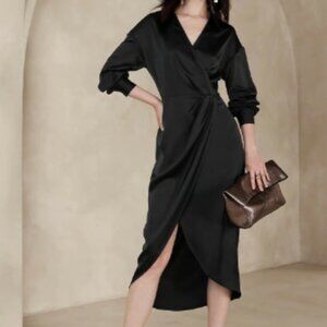 NWT Banana Republic Satin Wrap Midi Dress